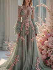 Elegant V-neck Evening Dresses Chic Flowers Bride Robe Sweet 16 Bridal Dresses