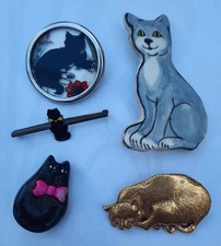 Cat Brooches 5 Pottery Metal Glass Fymo Vintage Elegant Fun Cute Kittens