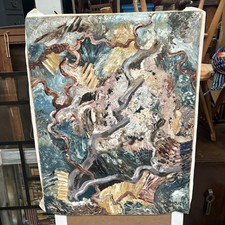 Large Vintage Oil On Canvas Abstract  Painting Psychedelic Colourful By Thirlie