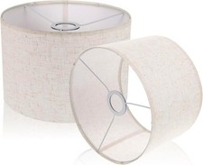 Natural Linen Lamp Shades Set of 2, Drum Lampshades for Table Lamp 13" Top x 13"