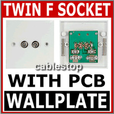 WHITE TWIN SATELLITE F TYPE WALL PLATE FACEPLATE SOCKET CONNECTOR SKY OUTLET PCB