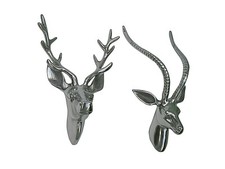 Wall Mounted Deer Head Aluminium Stag Head Set of 2 pcs a/u.