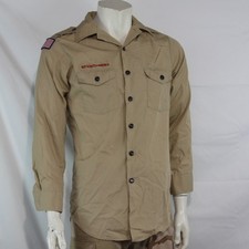 Boy Scout Shirt Badged Sand Genuine US Scouts of America 14-14.5" Collar  (3619)