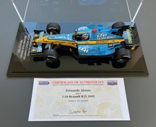FERNANDO ALONSO GENUINE HAND SIGNED RENAULT R25 2005 F1 1/18 DISPLAY CASE COA