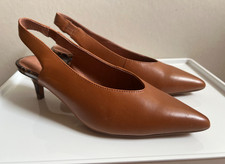 Next brown leather kitten heel slingback shoes uk size 3 RRP £36