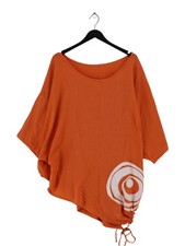 Kekoo Women's Top UK 18 Orange Graphic 100% Cotton 3/4 Sleeve Round Neck Tunic