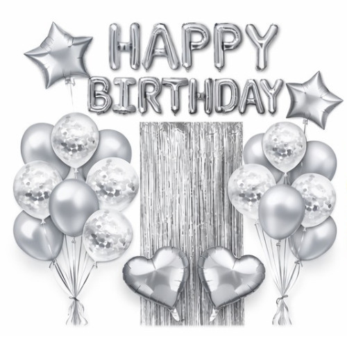 Silver balloons happy birthday - balloons,
