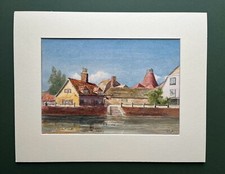 Oast Houses on the Medway, Watercolour Monogrammed RP 1908