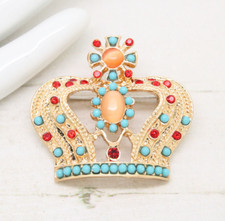 Vintage Style Jelly Cabochon Imperial Crown Gold Crystal BROOCH Pin Jewellery
