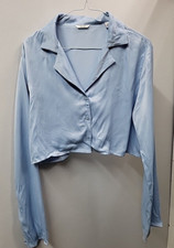 Jack Wills Womens Crop Blazer Top Size Uk 12 Light Blue Long Sleeves
