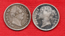 1835 & 1840 EAST INDIA COMPANY QUARTER RUPEE COINS. 91.7% SILVER. 2 X INDIAN 1/4