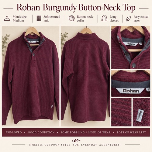 Rohan burgundy button neck top - rohan, button-neck