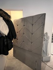 70" Tall grey Headboard Floor Standing Soft Plush Velvet | Chevron Design