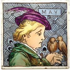 Reclaimed Antique 8" Tile Hand Painted Month May Campbell Brick & Tile Co C1875