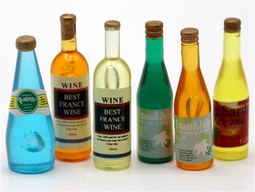 Six coloured bottles - coloured, 1)