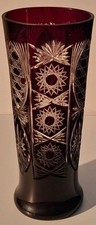 Crystal Glass Vase  Bohemian Cased Ruby Red Overlay Cut Glass