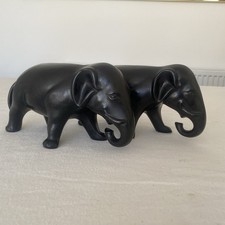 Elephants Black Vintage Pottery Figurines  Pair Ht 12cm VGC