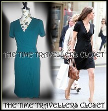 Rare Vintage Issa Auru Dress Mock Wrap Teal Green UK 10 38 ASO Royal POW DOC