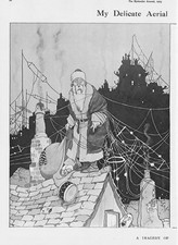 W. HEATH ROBINSON Santa's Modern Christmas Eve Tragedy - 2x Antique Prints 1923