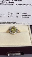 Rare!Sphene  And White Zircon  9k Gold Ring