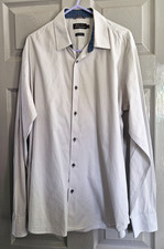Mens JEFF BANKS 24-7 Shirt Medium White Grey Long Sleave Cotton MATALAN VGC