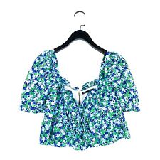 Zara Puff Sleeve Crop Top Blue