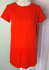 Sessun Coral Orange Short Sleeve Linen Blend Tunic Blouse - Size S (10 / 12)