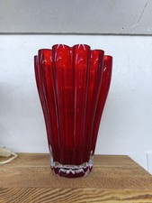 Vintage Fluted Red Glass Vase