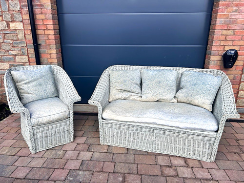 Grey wicker piece sofa - wicker,