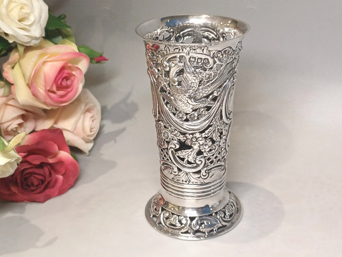 Antique sterling silver vase - silver,