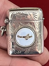 Old Silver Enamel Vesta Case With Ww2 Spitfire Aircraft Cartouche Maker BR