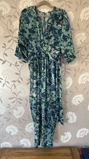 Zara Size L Green Silky Jumpsuit Floral Party Boho