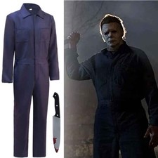 Halloween Men Fancy Dress Michael Myers Navy Jumpsuit Boiler Suit Mask Costume