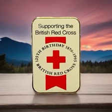 Vintage British Red Cross 1850 - 1995 Gold Tone White/Red Enamel Badge. Y17 121