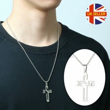Silver Polished Jesus Christ Symbol Holy Cross Pendant Unisex Religious Necklace