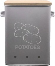 Potatoes ,Onions Metal Storage Container Tin with Wooden Lid Kitchen Storage Tub