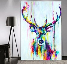 Stag  Abstract Colourful Printed Wall Art Framed Canvas or Poster Print Picture