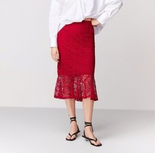 Zara Lace Midi Skirt - Red Size14