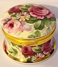 Small Falcon China Hand Crafted Hinged Lid Pill Box, White with Pink Flowers