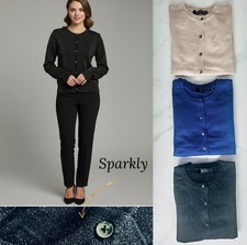 Ladies Marks Sparkle Cardigan Crew Neck Long Sleeve Black Gold Deep Cuff NEW