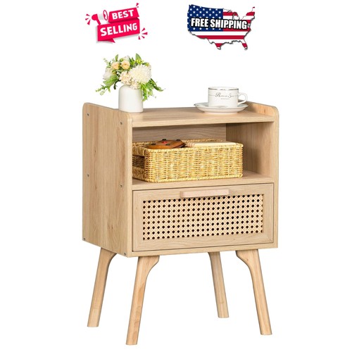 Rattan nightstand boho bedside - boho,