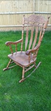 Retro Vintage Wooden Rocking Arm Chair Seat - Turned Country Farmhouse Rocker