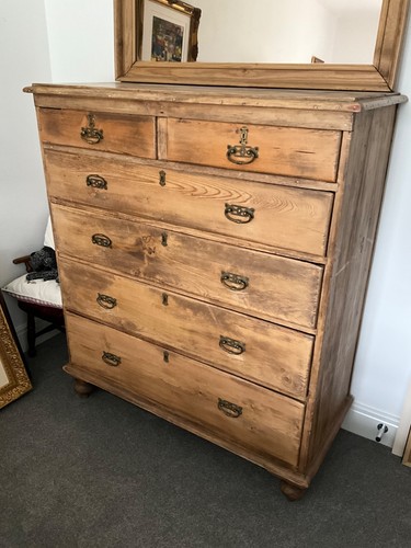 Antique pine chest drawers - pine,