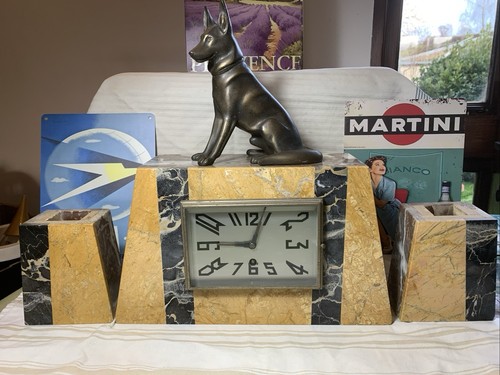 French art deco marble clock - art,