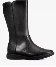 Clarks Etch Stride Girls Black Leather Boots UK Size 13 F EU 32. JNR