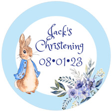 48 Personalised Christening Baptism Stickers PETER RABBIT  40mm Labels