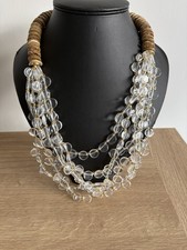 Statement Layered Chunky Necklace Brown wooden Clear Glasss Effect Beads Party