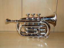 TRUMPET POCKET MADE OF PURE BRASS NICKEL PLATED FREE HARD CASE