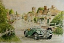 MG TF 1954 Kersey Village Suffolk watercolour print by Andy Crabb #514