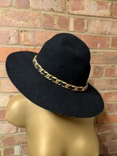Vintage Black 'Made In USA' Wool Wide Brim Fedora Hat Size Small